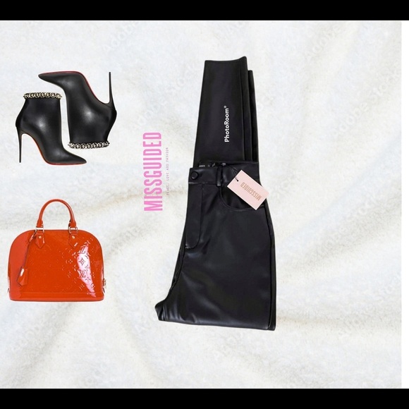 NWT Misguided Black Faux Leather Slim Leg Pants - Picture 4 of 6